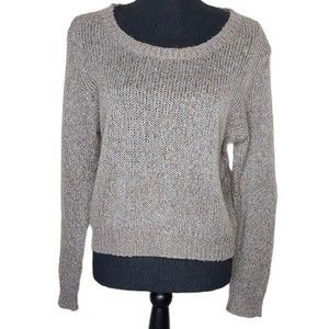 H&M Divided Size Medium Wool Blend Cropped Boxy Crewneck Taupe Sweater